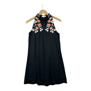 THML Sleeveless Embroidered Mini Dress size Small‎ Petite Black/Multicolor